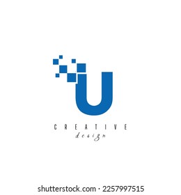 Initial Letter U Digital Pixel Logo Design. Geometric Shape with Square Pixel Dots. Usable for Business and Technology Logos