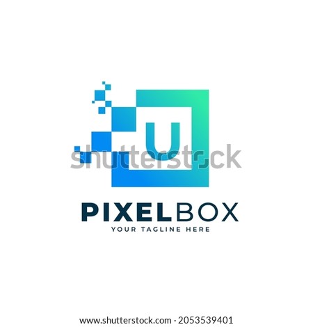 Initial Letter U Digital Pixel Logo Design. Geometric Shape with Square Pixel Dots. Usable for Business and Technology Logos