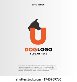 Plantilla de diseño del logotipo del perro de la letra inicial U
