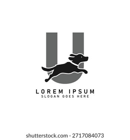 Anfangsbuchstabe U Dog Logo. Alphabet U Dog Design, Vektorgrafik