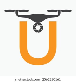 Initial Letter U Drone Logo. Drone Technology Logo Sign Vector Template