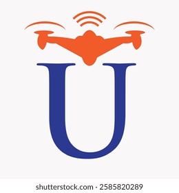 Initial Letter U Drone Logo Design Concept For Agriculture Irrigation Sigh Vector And Template