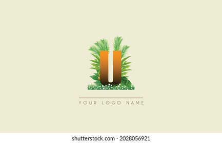 Letra inicial U   Palm tropical de verano exótico deja refrescante símbolo de diseño del icono de la playa
