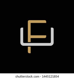 Initial letter U and F, UF, FU, overlapping interlock logo, monogram line art style, silver gold on black background