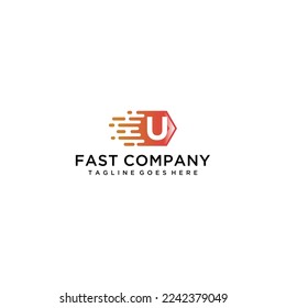 Initial Letter U Fast Speed Logo Design Template with a polygon shape