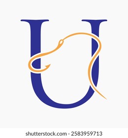 Initial Letter U Fishing Hook Logo Design Concept For Fishing Logo Company