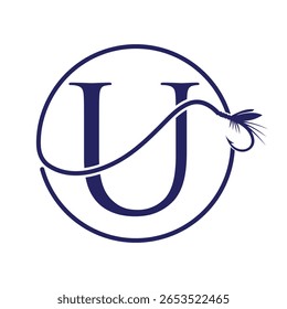 Initial Letter U Fishing Logo Design Concept With Fishing Hook Symbol Vector Template