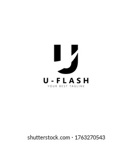 Initial letter U flash logo vector design template. Black letter with negative space isolated on white background. Can be used for company logo or symbol