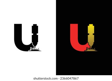 Initial Letter U Flat Laser Cutting Logo. Letter U and Laser Engraving Vector Logo Design Template.