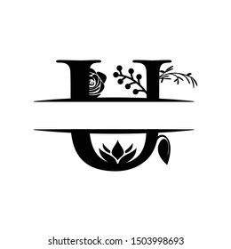 Initial letter u floral graphic design template
