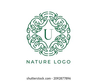 initial letter U Floral Logo Vector Design illustrations Template. 
Vector Logo design for natural products, flower shop, cosmetics, Organic, ecology concepts, health, spa.