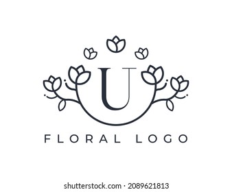 initial letter U Flower logo Design. Floral Logo Vector illustrations. 
Vector Logo design for natural products, flower shop, cosmetics, Floral, Organic, ecology concepts, health, spa.

