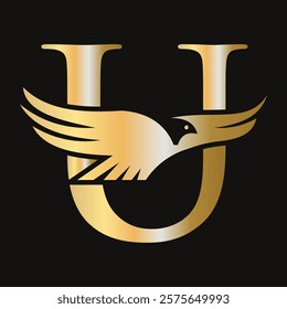 Initial Letter U Flying Eagle Logo Concept For Speed Icon and Transportation Symbol Vector Sign