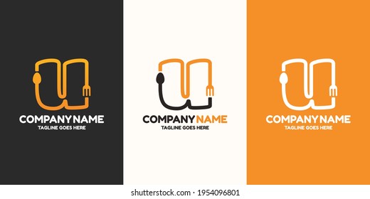 Initial letter U food Logo Design Template. Illustration vector graphic. Design concept fork and spoon With letter symbol. Perfect for cafe, restaurant, cooking business