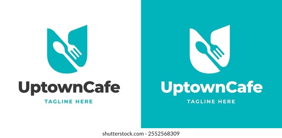 Initial Letter U with Fork and Spoon Icon Logo Inspiration. Spoon and Fork with Letter U Logo for Restaurant, Catering, Cafe, and Food Service Branding. Alphabet Restaurant Vector Logo Illustration.