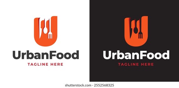 Initial Letter U with Fork and Spoon Icon Logo Inspiration. Spoon and Fork with Letter U Logo for Restaurant, Catering, Cafe, and Food Service Branding. Alphabet Restaurant Vector Logo Illustration.