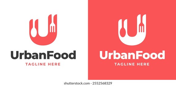 Initial Letter U with Fork and Spoon Icon Logo Inspiration. Spoon and Fork with Letter U Logo for Restaurant, Catering, Cafe, and Food Service Branding. Alphabet Restaurant Vector Logo Illustration.