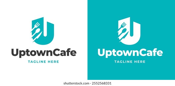 Initial Letter U with Fork and Spoon Icon Logo Inspiration. Spoon and Fork with Letter U Logo for Restaurant, Catering, Cafe, and Food Service Branding. Alphabet Restaurant Vector Logo Illustration.