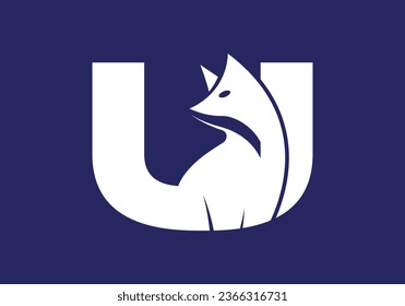 Initial Letter U with Fox Logo Design. Fox letter U logo with animal design template