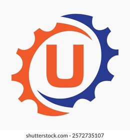 Initial Letter U Gear Logo Design Template. Automotive Gear Logo for Business and Industrial Identity