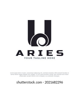 Initial Letter U with Goat Ram Sheep Horn for Aries Logo Design Inspiration. Animal Logo Element Template