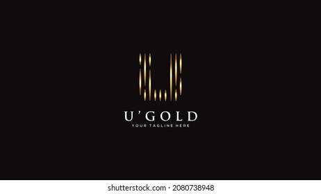 Letra inicial diseño del logotipo de lluvia dorada de U, diseño de lujo