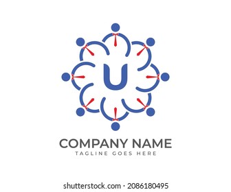 initial Letter U with Group of business people. Teamwork Logo Template.