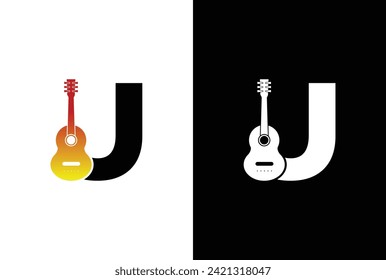 Initial Letter U with Guitar logo design. Music company with U letter guitar logo design template for brand or company and other.