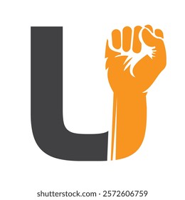 Initial Letter U Hand Logo Concept For Happy Labor Day For United States, USA Labor Day Symbol