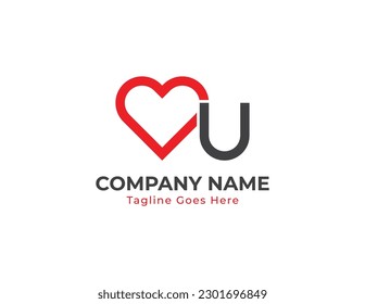 initial Letter U Heart Logo Concept icon sign symbol Element Design. Love, Health Care, Medical, Dating App, Valentine's Day Logotype. Vector illustration template