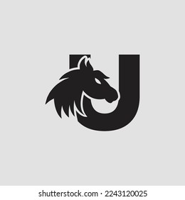 Initial letter U with horse vector logo design. Horse Letter U Illustration Template Icon emblem Isolated.