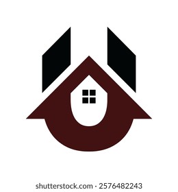 initial letter u house icon logo design template