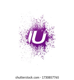 Initial  Letter I and U, IU  Logo Icon Abstract  Ink Spaltter. Purple  splash  with hidden letter logo icon vector design concept