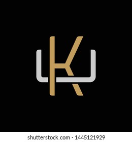 Initial letter U and K, UK, KU, overlapping interlock logo, monogram line art style, silver gold on black background