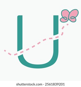 Initial letter U kids logo concept with butterfly symbol vector template. Kid logotype