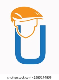 Initial Letter U Labour Day Logo Concept With Safety Helmet Symbol Vector