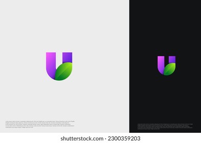 Initial Letter U with leaf edge gradient typography for business name. Vector logo inspiration