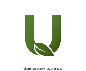 Initial letter u with leaf logo. alphabet logotype design. eco friendly and environment symbol. isolated vector image
