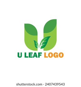Initial letter u leaf logo nature vector image, nature green leaf symbols, creative company brand logo design.