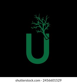 Initial Letter U and leaf Logo. Green color isolated on White Background. Usable for Business and Branding Logos. Vector Graphic Branding Element