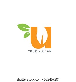 Initial Letter U With Leaf Logo