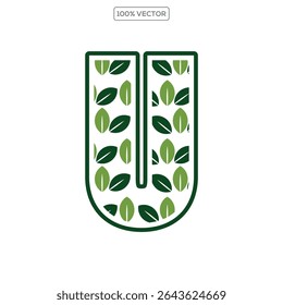 Initial Letter U With Leaf Luxury Logo. Green leaf logo Template vector  