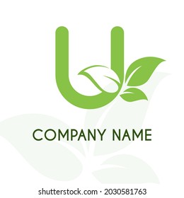 Initial Letter U with Leaves for Green Nature, Environment, Eco Friendly, Agriculture, Gardening, Lawn Service Company Logo Design Concept