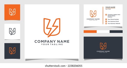 Initial letter U with lightning bolt logo vector design and business card design.