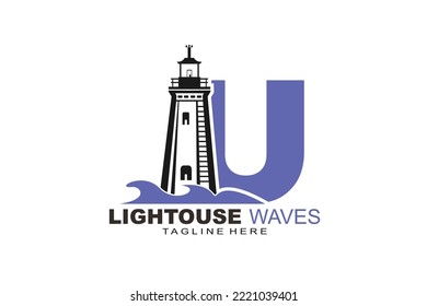 initial Letter U lightouse waves logo