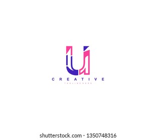 Initial Letter U Linear Pop Art Vibrant Modern Trendy Logotype