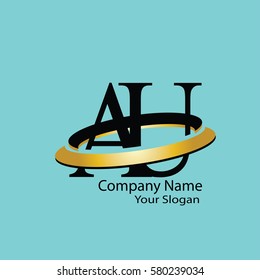 Initial letter A U linked circle uppercase logo black gold.