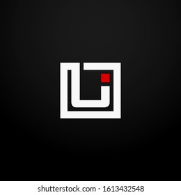Initial letter U linked square logo white and red color. Corporate identity design template element. Industry, finance, bank logotype. Square group, technology interaction, network integrate concept.