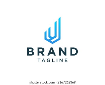 Logo De La Letra Inicial U. Icono de la línea azul aislado en fondo blanco. Logotipo de uso para empresas y tecnología. Elemento de plantilla de diseño de logotipo de vectores planos.