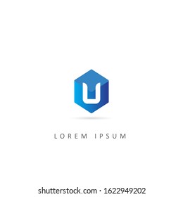 Initial Letter U Logo with Box Element, Design Vector Box Logo template
